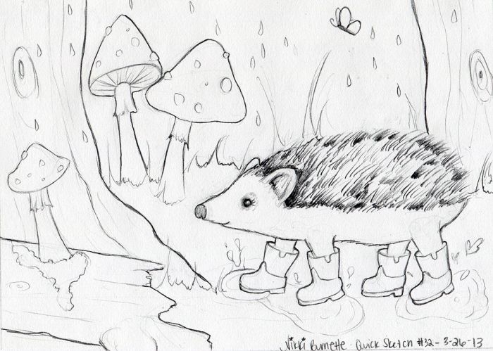 Critters in rain boots - Quick Sketch #32 by Nikki Burnette